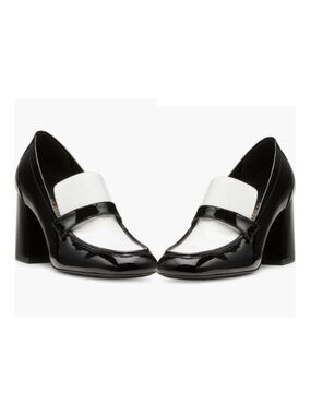 NWOT Stuart Weitzman Sleek 85 Loafer Heels Black & White Patent Leather Size 9